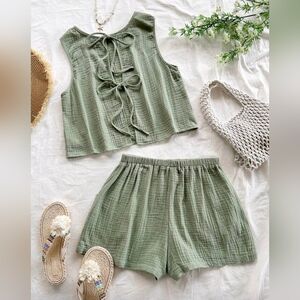 Green Sleeveless Top and Shorts Set